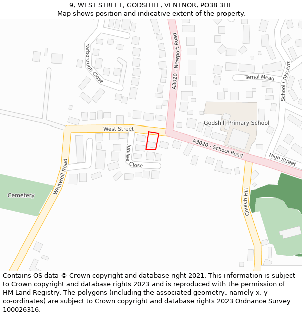 9, WEST STREET, GODSHILL, VENTNOR, PO38 3HL: Location map and indicative extent of plot