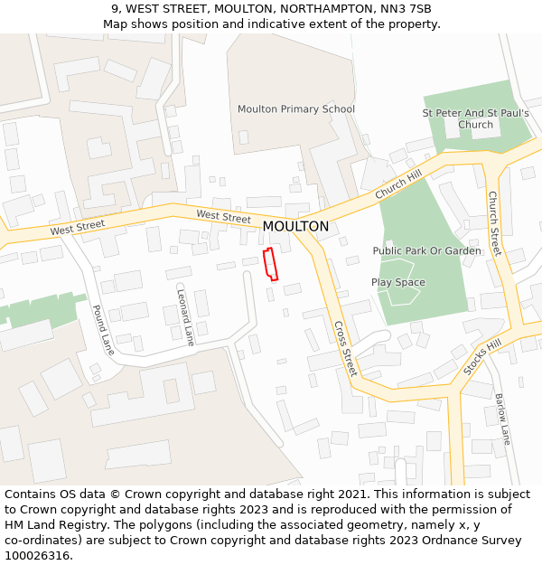 9, WEST STREET, MOULTON, NORTHAMPTON, NN3 7SB: Location map and indicative extent of plot