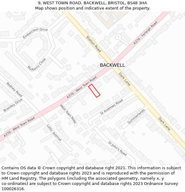 9, WEST TOWN ROAD, BACKWELL, BRISTOL, BS48 3HA: Location map and indicative extent of plot