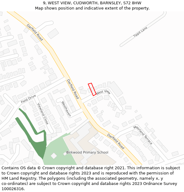 9, WEST VIEW, CUDWORTH, BARNSLEY, S72 8HW: Location map and indicative extent of plot