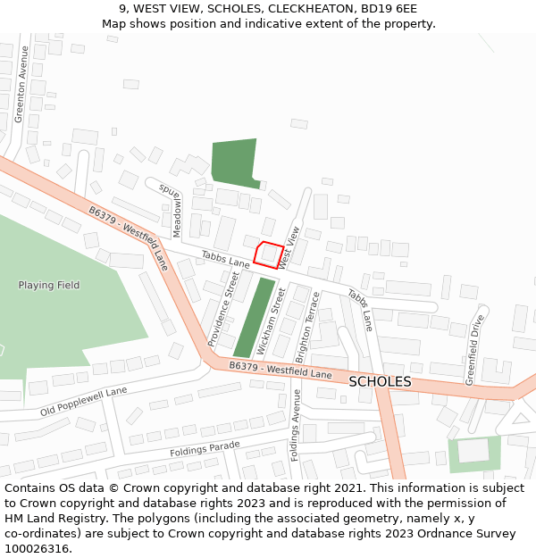 9, WEST VIEW, SCHOLES, CLECKHEATON, BD19 6EE: Location map and indicative extent of plot