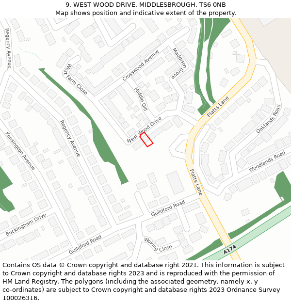 9, WEST WOOD DRIVE, MIDDLESBROUGH, TS6 0NB: Location map and indicative extent of plot