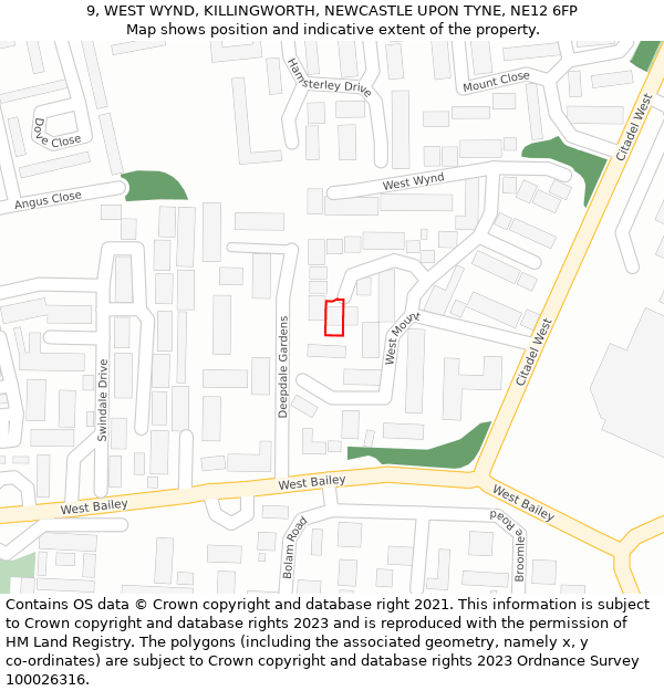 9, WEST WYND, KILLINGWORTH, NEWCASTLE UPON TYNE, NE12 6FP: Location map and indicative extent of plot