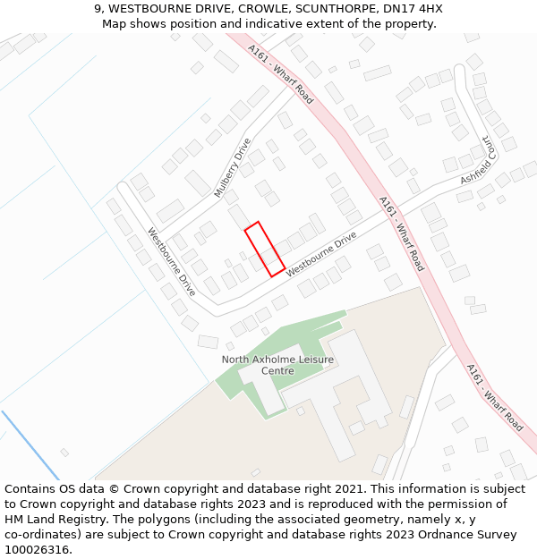 9, WESTBOURNE DRIVE, CROWLE, SCUNTHORPE, DN17 4HX: Location map and indicative extent of plot
