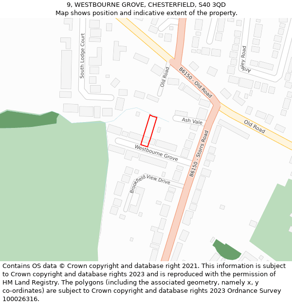 9, WESTBOURNE GROVE, CHESTERFIELD, S40 3QD: Location map and indicative extent of plot