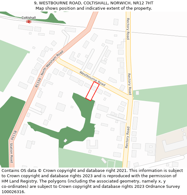 9, WESTBOURNE ROAD, COLTISHALL, NORWICH, NR12 7HT: Location map and indicative extent of plot