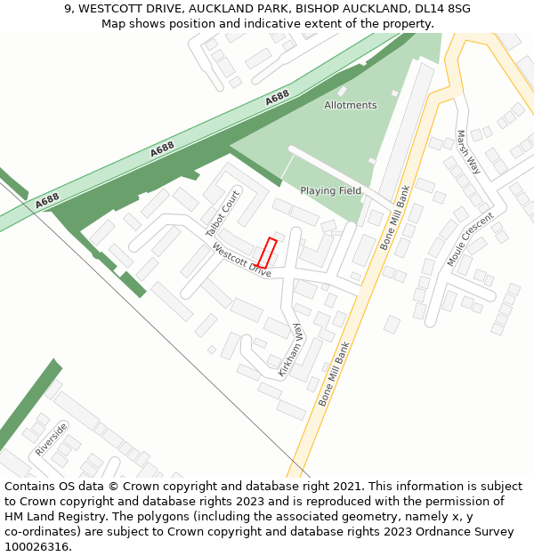 9, WESTCOTT DRIVE, AUCKLAND PARK, BISHOP AUCKLAND, DL14 8SG: Location map and indicative extent of plot