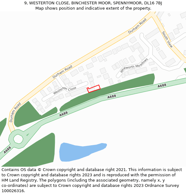 9, WESTERTON CLOSE, BINCHESTER MOOR, SPENNYMOOR, DL16 7BJ: Location map and indicative extent of plot