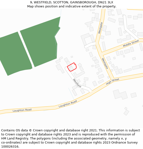 9, WESTFIELD, SCOTTON, GAINSBOROUGH, DN21 3LX: Location map and indicative extent of plot