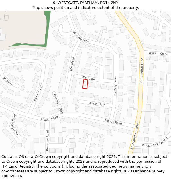 9, WESTGATE, FAREHAM, PO14 2NY: Location map and indicative extent of plot