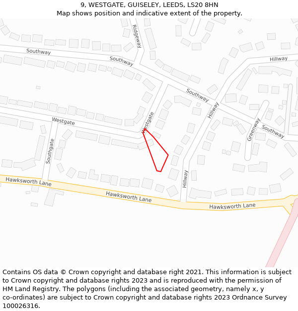 9, WESTGATE, GUISELEY, LEEDS, LS20 8HN: Location map and indicative extent of plot