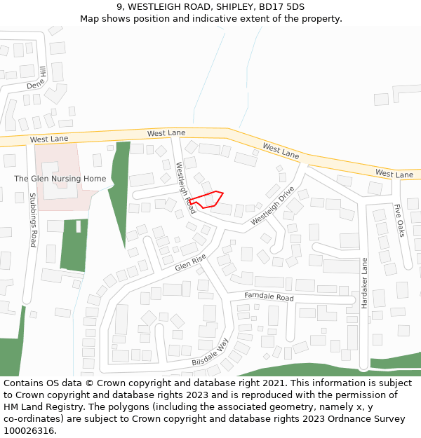 9, WESTLEIGH ROAD, SHIPLEY, BD17 5DS: Location map and indicative extent of plot