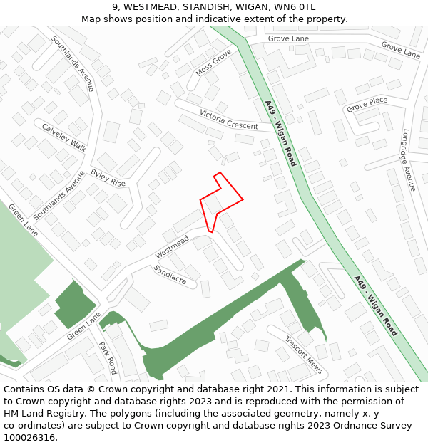 9, WESTMEAD, STANDISH, WIGAN, WN6 0TL: Location map and indicative extent of plot