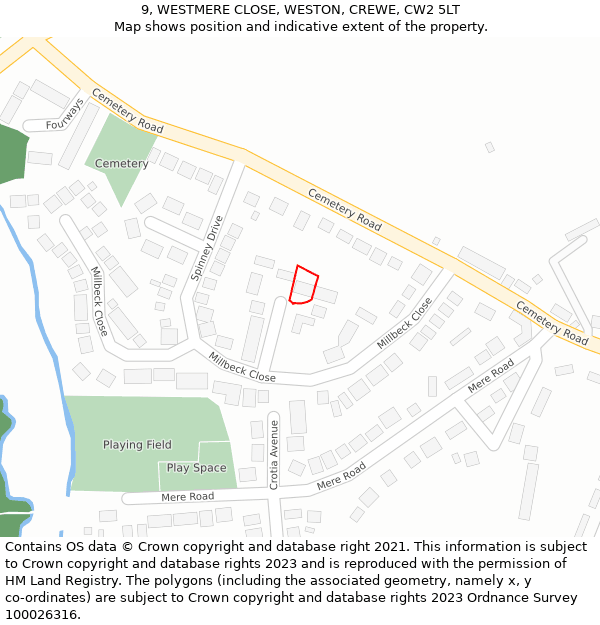 9, WESTMERE CLOSE, WESTON, CREWE, CW2 5LT: Location map and indicative extent of plot