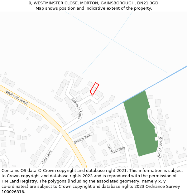 9, WESTMINSTER CLOSE, MORTON, GAINSBOROUGH, DN21 3GD: Location map and indicative extent of plot