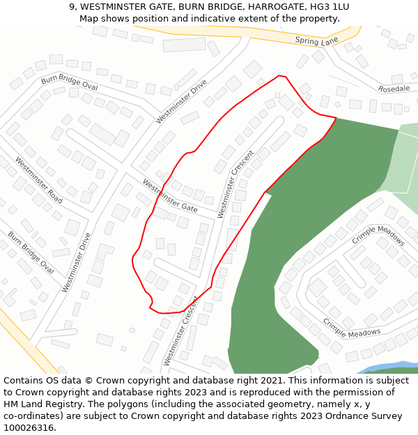 9, WESTMINSTER GATE, BURN BRIDGE, HARROGATE, HG3 1LU: Location map and indicative extent of plot