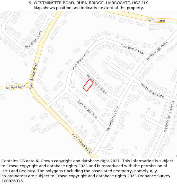 9, WESTMINSTER ROAD, BURN BRIDGE, HARROGATE, HG3 1LS: Location map and indicative extent of plot