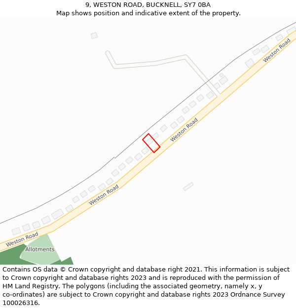 9, WESTON ROAD, BUCKNELL, SY7 0BA: Location map and indicative extent of plot