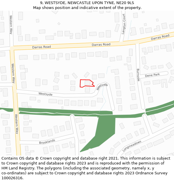 9, WESTSYDE, NEWCASTLE UPON TYNE, NE20 9LS: Location map and indicative extent of plot