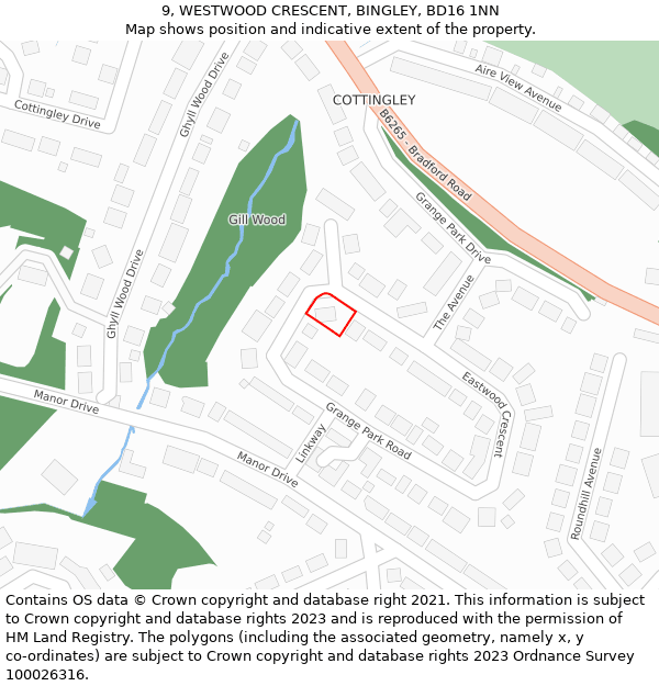 9, WESTWOOD CRESCENT, BINGLEY, BD16 1NN: Location map and indicative extent of plot