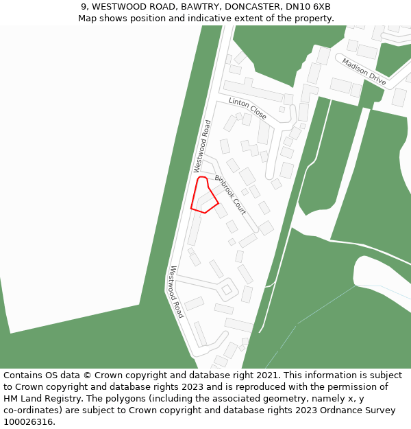 9, WESTWOOD ROAD, BAWTRY, DONCASTER, DN10 6XB: Location map and indicative extent of plot