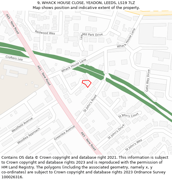 9, WHACK HOUSE CLOSE, YEADON, LEEDS, LS19 7LZ: Location map and indicative extent of plot