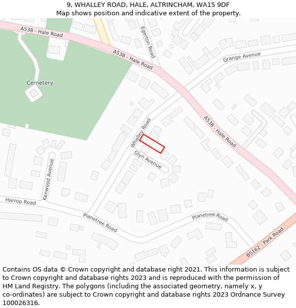 9, WHALLEY ROAD, HALE, ALTRINCHAM, WA15 9DF: Location map and indicative extent of plot