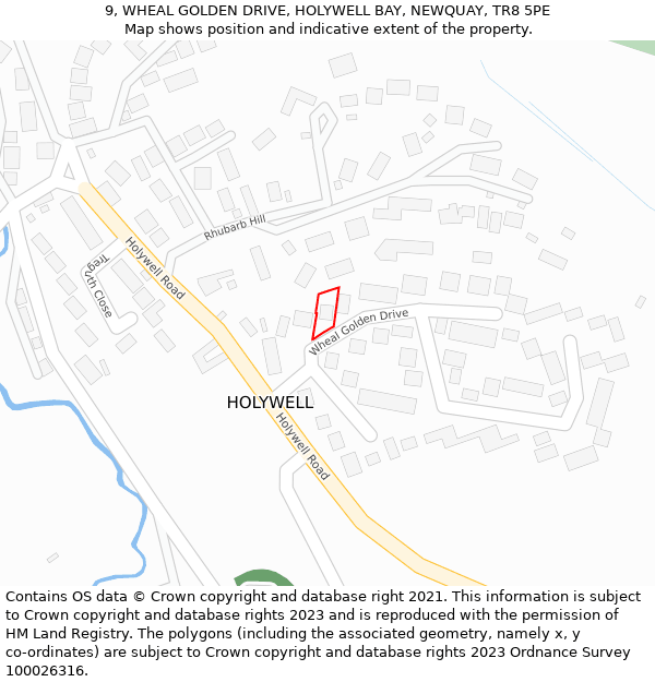 9, WHEAL GOLDEN DRIVE, HOLYWELL BAY, NEWQUAY, TR8 5PE: Location map and indicative extent of plot