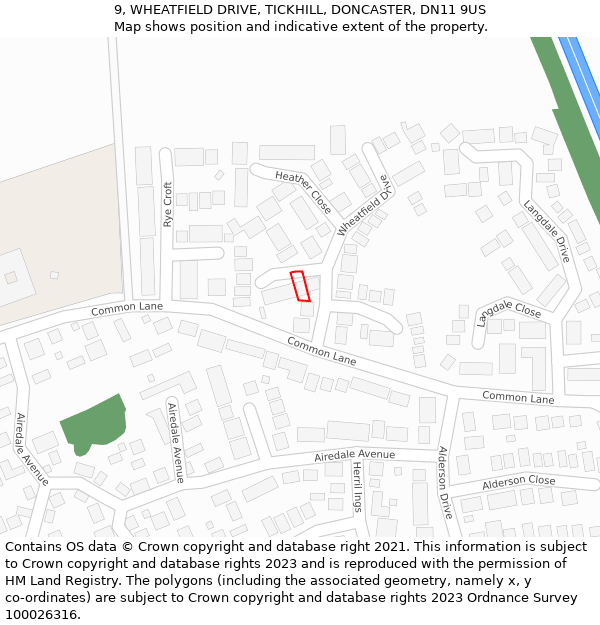 9, WHEATFIELD DRIVE, TICKHILL, DONCASTER, DN11 9US: Location map and indicative extent of plot