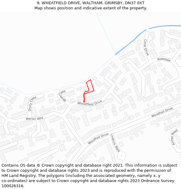 9, WHEATFIELD DRIVE, WALTHAM, GRIMSBY, DN37 0XT: Location map and indicative extent of plot