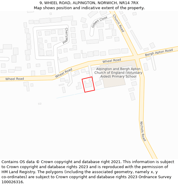 9, WHEEL ROAD, ALPINGTON, NORWICH, NR14 7RX: Location map and indicative extent of plot