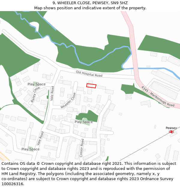 9, WHEELER CLOSE, PEWSEY, SN9 5HZ: Location map and indicative extent of plot