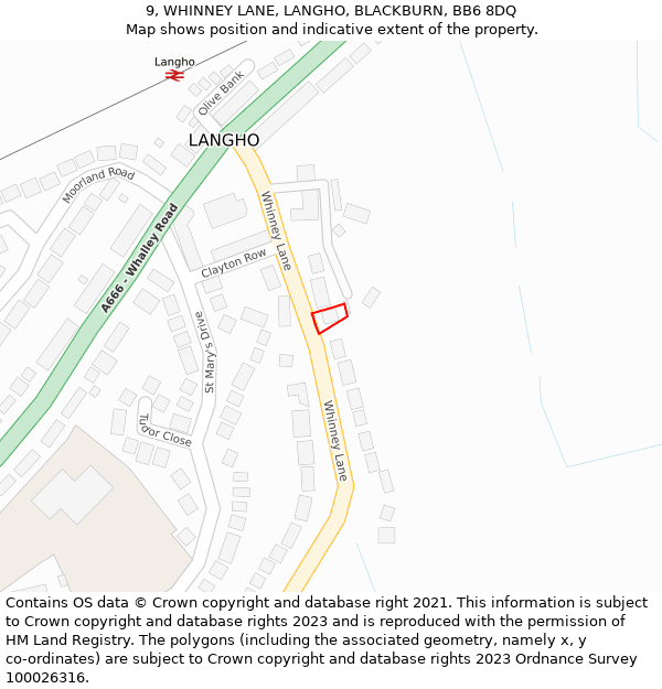 9, WHINNEY LANE, LANGHO, BLACKBURN, BB6 8DQ: Location map and indicative extent of plot