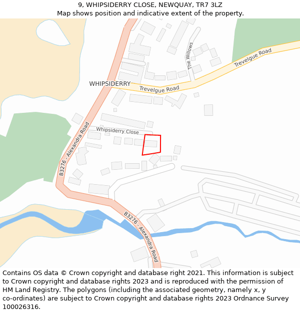 9, WHIPSIDERRY CLOSE, NEWQUAY, TR7 3LZ: Location map and indicative extent of plot