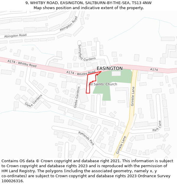 9, WHITBY ROAD, EASINGTON, SALTBURN-BY-THE-SEA, TS13 4NW: Location map and indicative extent of plot