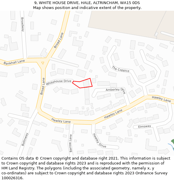 9, WHITE HOUSE DRIVE, HALE, ALTRINCHAM, WA15 0DS: Location map and indicative extent of plot
