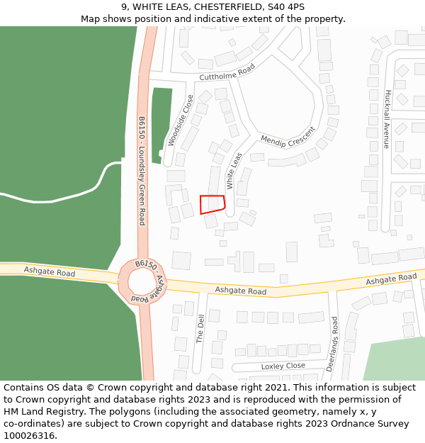 9, WHITE LEAS, CHESTERFIELD, S40 4PS: Location map and indicative extent of plot