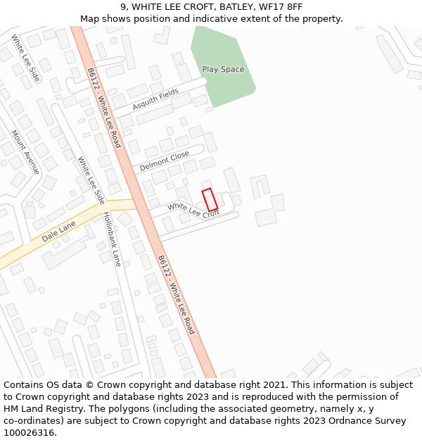 9, WHITE LEE CROFT, BATLEY, WF17 8FF: Location map and indicative extent of plot