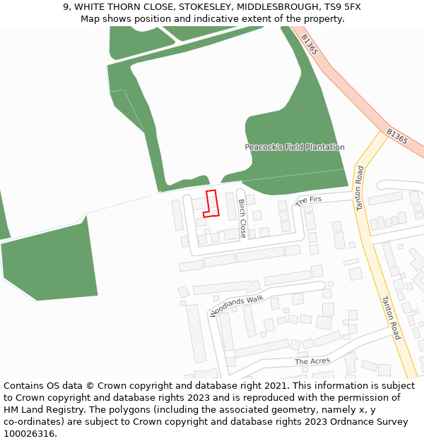 9, WHITE THORN CLOSE, STOKESLEY, MIDDLESBROUGH, TS9 5FX: Location map and indicative extent of plot