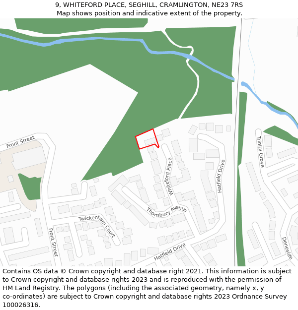 9, WHITEFORD PLACE, SEGHILL, CRAMLINGTON, NE23 7RS: Location map and indicative extent of plot