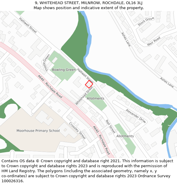 9, WHITEHEAD STREET, MILNROW, ROCHDALE, OL16 3LJ: Location map and indicative extent of plot