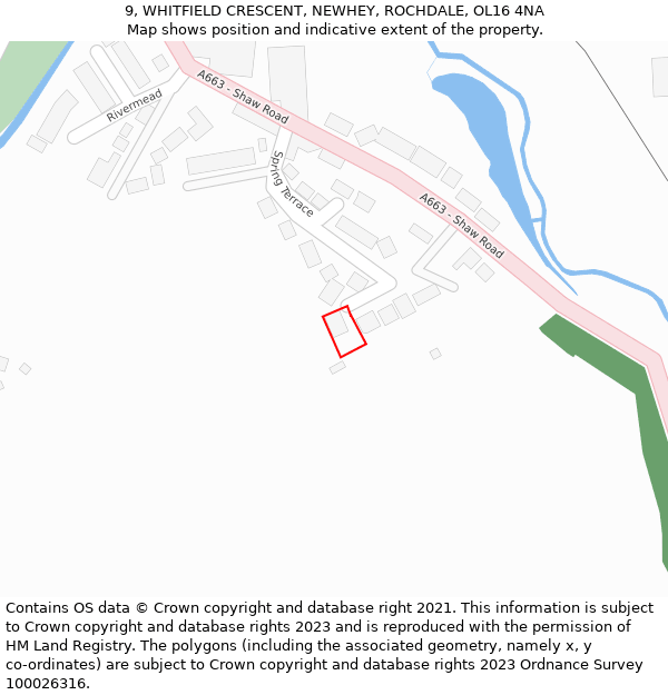 9, WHITFIELD CRESCENT, NEWHEY, ROCHDALE, OL16 4NA: Location map and indicative extent of plot