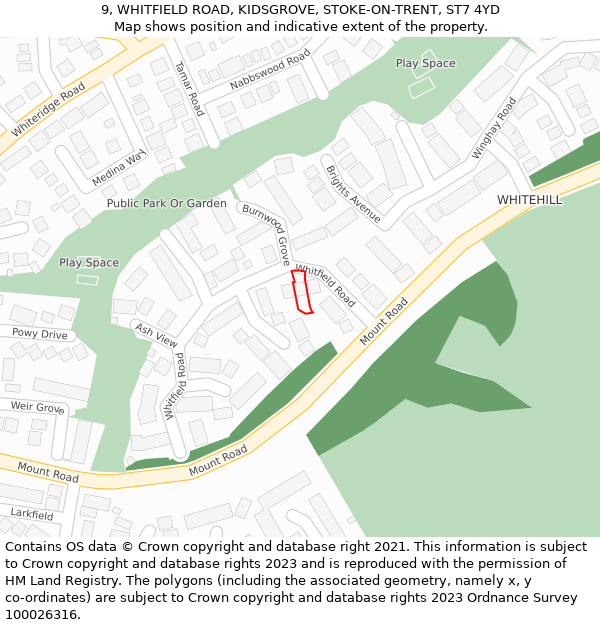 9, WHITFIELD ROAD, KIDSGROVE, STOKE-ON-TRENT, ST7 4YD: Location map and indicative extent of plot