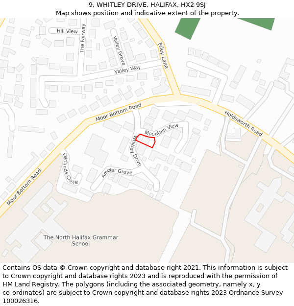 9, WHITLEY DRIVE, HALIFAX, HX2 9SJ: Location map and indicative extent of plot