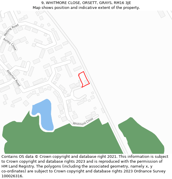 9, WHITMORE CLOSE, ORSETT, GRAYS, RM16 3JE: Location map and indicative extent of plot