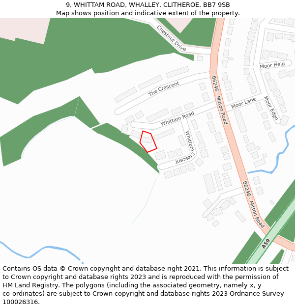 9, WHITTAM ROAD, WHALLEY, CLITHEROE, BB7 9SB: Location map and indicative extent of plot