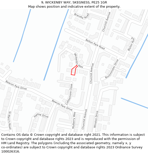 9, WICKENBY WAY, SKEGNESS, PE25 1GR: Location map and indicative extent of plot