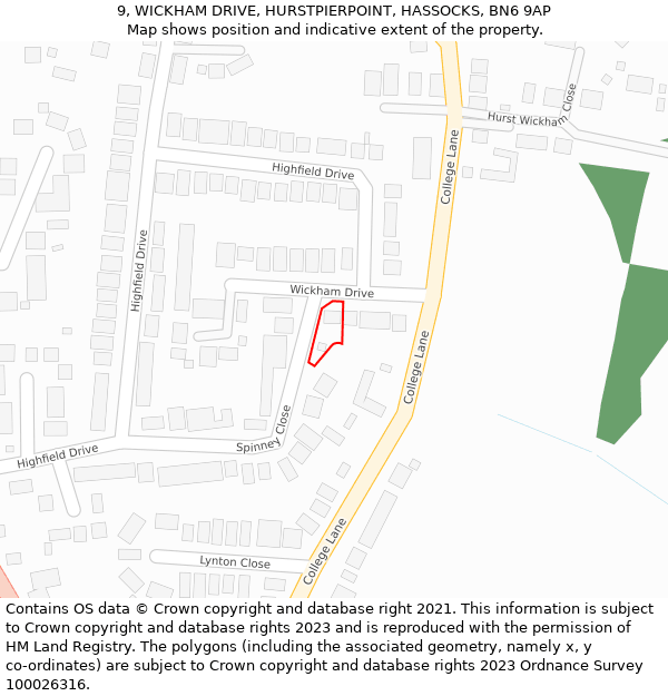 9, WICKHAM DRIVE, HURSTPIERPOINT, HASSOCKS, BN6 9AP: Location map and indicative extent of plot