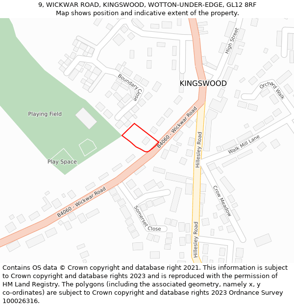 9, WICKWAR ROAD, KINGSWOOD, WOTTON-UNDER-EDGE, GL12 8RF: Location map and indicative extent of plot