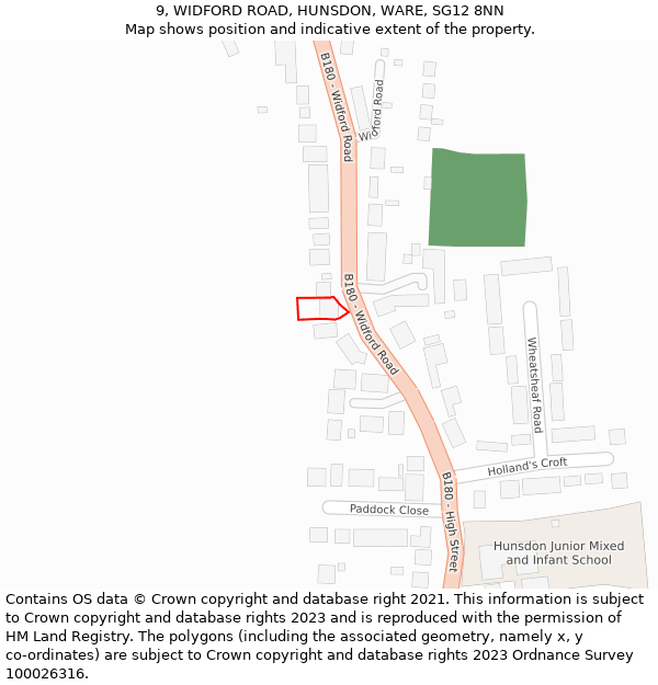 9, WIDFORD ROAD, HUNSDON, WARE, SG12 8NN: Location map and indicative extent of plot